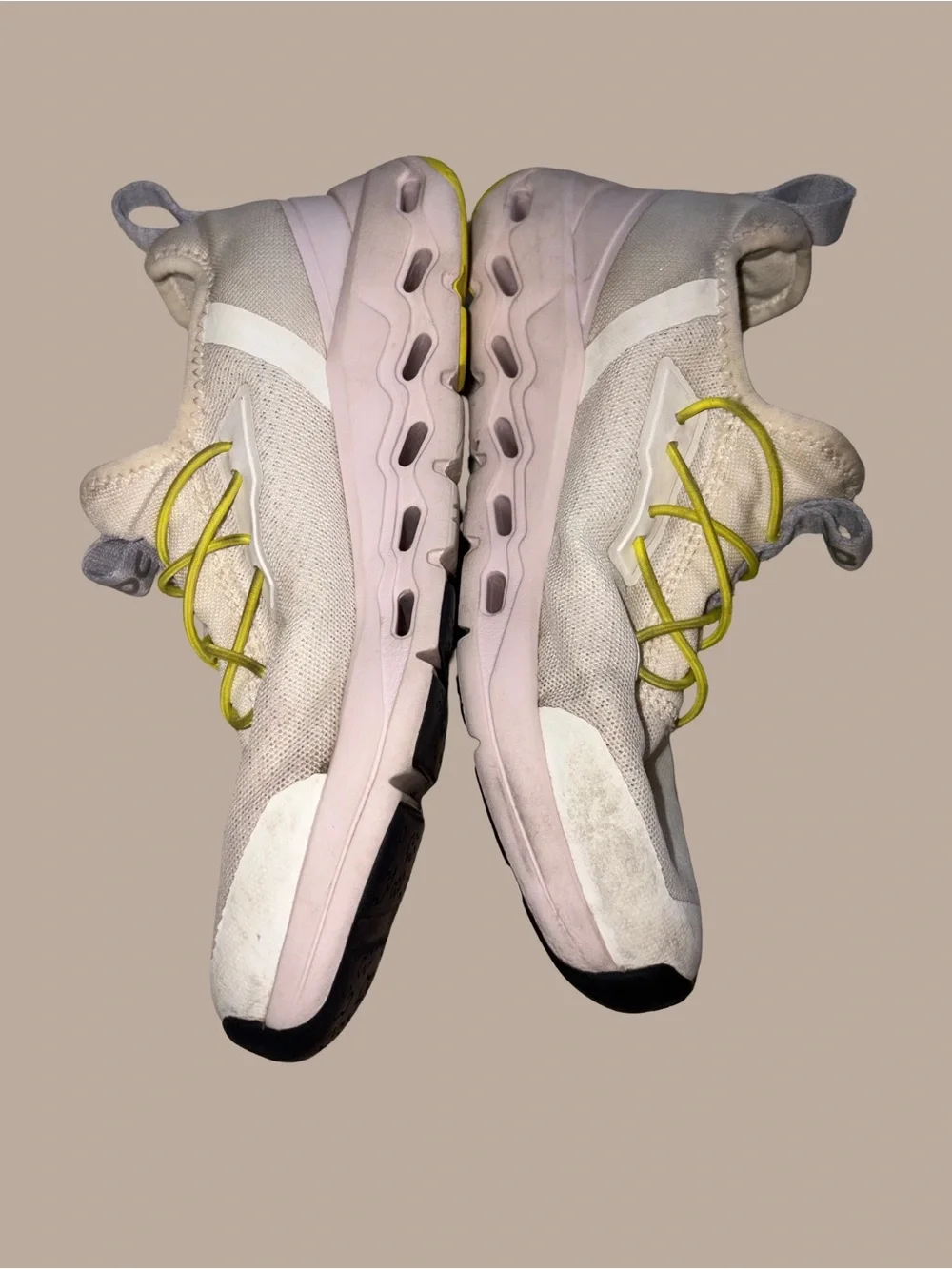 On Running Kids Sneakers in White with Yellow Laces and Gray Tabs